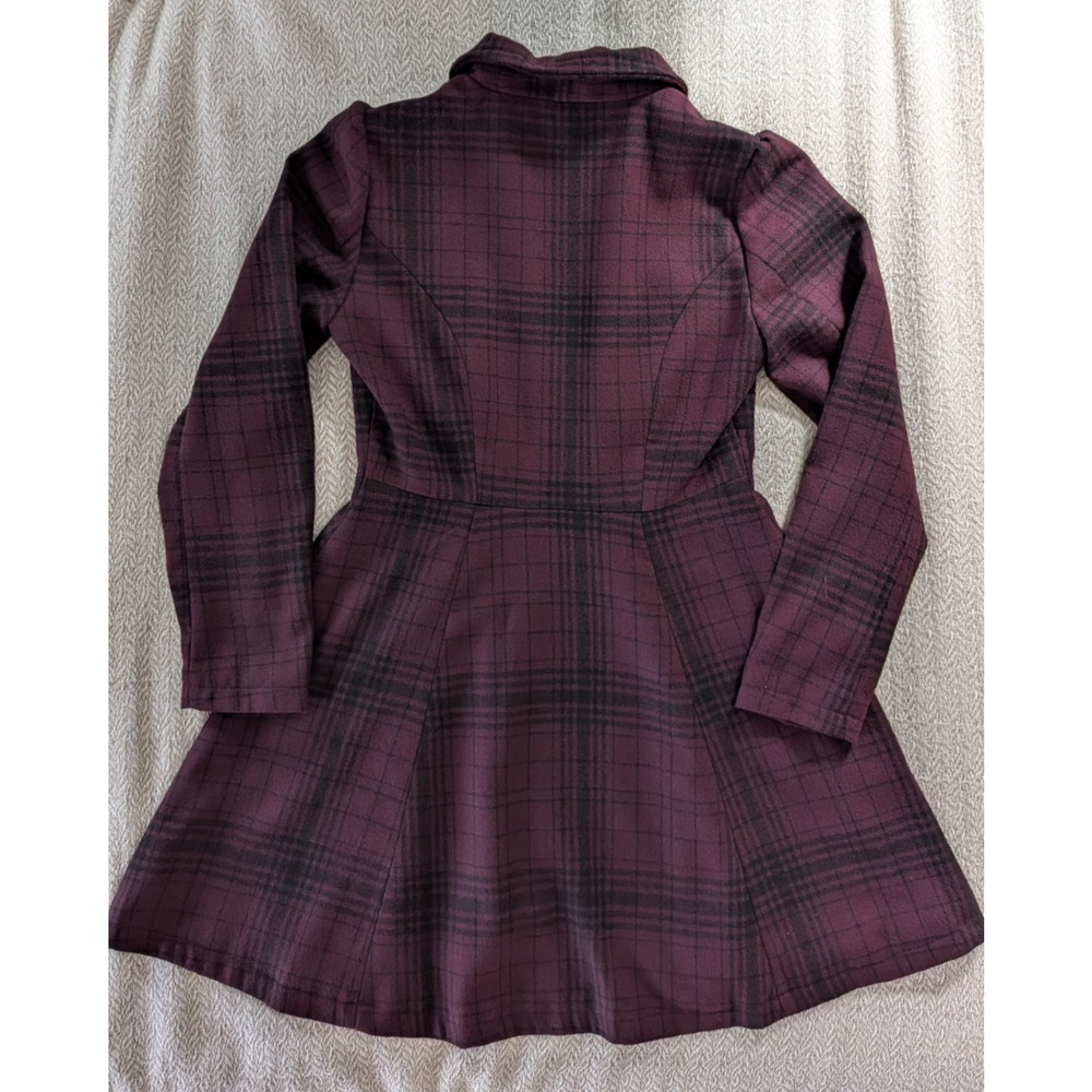 Hot Topic Plaid Fit Flare Coat Womens M Deep Burgundy Wine Gothic Whimsigoth Y2K - Picture 12 of 12